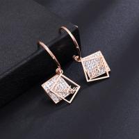 Titanium Steel Earrings, Rhombus, plated, fashion jewelry & for woman, rose gold color, 26*52mm 