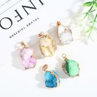 Ice Quartz Agate Pendants, with Brass, gold color plated, DIY 30mm 