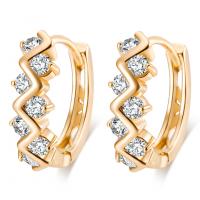 Brass Huggie Hoop Earring, gold color plated, micro pave cubic zirconia & for woman, 14.5mm 