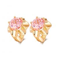 Brass Huggie Hoop Earring, gold color plated, micro pave cubic zirconia & for woman, pink 