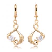Huggie Hoop Drop Earring, Brass, with Cubic Zirconia, gold color plated, for woman 
