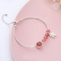 Quartz Bracelets, Brass, with Strawberry Quartz, fashion jewelry pink 