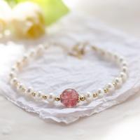 Plastik Perlen Armbänder, Messing, mit Kunststoff Perlen, Modeschmuck, weiß, 14-17cm, verkauft von Strang