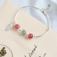 Quartz Bracelets, Brass, with Strawberry Quartz & Rose Quartz, fashion jewelry 13-14CM 