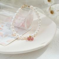 Plastik Perlen Armbänder, Messing, mit Kunststoff Perlen, Modeschmuck, weiß, 16cm, verkauft von Strang