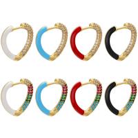 Cubic Zirconia Micro Pave Brass Earring, Heart, gold color plated, micro pave cubic zirconia & for woman & enamel 
