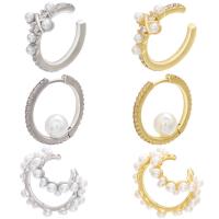 Cubic Zirconia Micro Pave Brass Earring, with Plastic Pearl, plated & micro pave cubic zirconia 