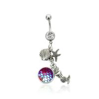 Stainless Steel Belly Ring, platinum color plated, with rhinestone 