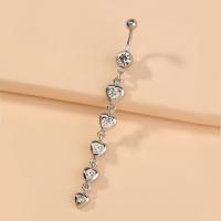 Stainless Steel Belly Ring, platinum color plated, with rhinestone 