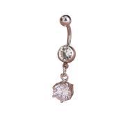 Stainless Steel Belly Ring, platinum color plated, with rhinestone, 43mm 