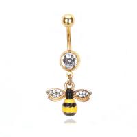 Stainless Steel Belly Ring, with Zinc Alloy, gold color plated, enamel & with rhinestone 