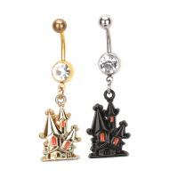 Stainless Steel Belly Ring, with Zinc Alloy, Castle, plated, with rhinestone 