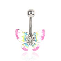 Stainless Steel Belly Ring, Butterfly, plated, for woman & enamel & with rhinestone, 25mm 