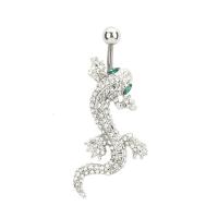 Stainless Steel Belly Ring, Gecko, plated, for woman & with rhinestone 