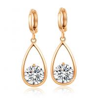 Huggie Hoop Drop Earring, Brass, with Cubic Zirconia, gold color plated, for woman 