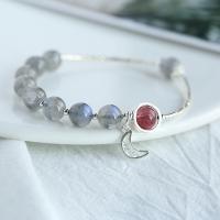 Gemstone Bracelets, Brass, with Moonstone & Strawberry Quartz, fashion jewelry grey 