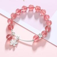 Quartz Bracelets, Brass, with Strawberry Quartz, fashion jewelry pink 