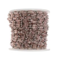 Мяч цепь из нержавеющей стали, нержавеющая сталь, с Кристаллы, Другое покрытие, DIY, розовый, 6.6*0.4*0.6mm, 20м/Золотник, продается Золотник