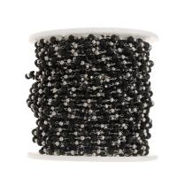 Edelstahl Kugelketten, mit Kristall, plattiert, DIY, schwarz, 0.4*0.3*0.4mm, 20m/Spule, verkauft von Spule