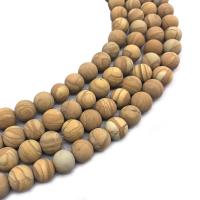 Holzmaserung Stein Perlen, Grain Stein, rund, DIY & verschiedene Größen vorhanden & satiniert, gelb, verkauft von Strang