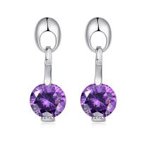 Brass Drop Earring, with Cubic Zirconia, platinum plated, for woman 