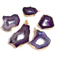 Purple Agate Pendant, with Zinc Alloy, irregular, gold color plated, DIY 30x40- 