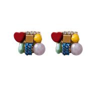 Zinc alliage strass Stud Earring, alliage de zinc, avec Argent sterling 925, Placage de couleur d'or, pour femme & avec strass, multicolore Vendu par paire