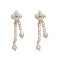 Zinc Alloy Drop Earring, with 925 Sterling Silver & Plastic Pearl, gold color plated, for woman, white 