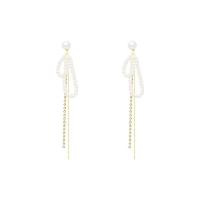 Fashion Fringe Earrings, Zinc Alloy, with 925 Sterling Silver & Plastic Pearl, gold color plated, for woman & with rhinestone, white 
