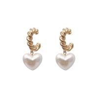 Zinc Alloy Drop Earring, with 925 Sterling Silver & Plastic Pearl, gold color plated, for woman, white 
