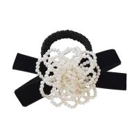 Ponytail Holder, Cloth, with Plastic Pearl, for woman, white Inner Approx 50mm 