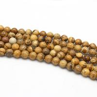 Landschafts-Jaspis Perlen, Bild Jaspis, rund, poliert, DIY & verschiedene Größen vorhanden, gelb, Länge:38 cm, verkauft von Strang