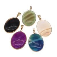 Agate Brass Pendants, with Brass, Ellipse, plated, DIY, mixed colors, 45*31*9mm Approx 6mm 
