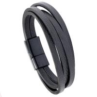 Men Bracelet, PU Leather, with Zinc Alloy, plated, fashion jewelry & for man, black, 20.5-22.5CM 