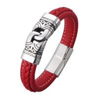Men Bracelet, Microfiber PU, with Stainless Steel, fashion jewelry, red 