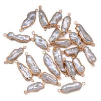 Perlas cultivadas de agua dulce Conector, con metal, Irregular, chapado en color dorado, Bricolaje & 1/1 aro, Blanco, 9x25-10x30mm, Vendido por UD