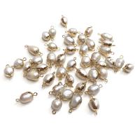 Perlas cultivadas de agua dulce Conector, con metal, Irregular, chapado en color dorado, Bricolaje & 1/1 aro, Blanco, 8x16-10x20mmmm, Vendido por UD