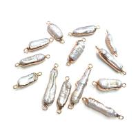 Perlas cultivadas de agua dulce Conector, con metal, Irregular, chapado en color dorado, Bricolaje & 1/1 aro, Blanco, 8x25-8x40mm, Vendido por UD