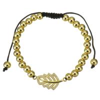 Cubic Zirconia Micro Pave Brass Bracelet, with Polyester Cord, gold color plated, Adjustable & micro pave cubic zirconia & for woman & hollow 6mm Approx 6-11 Inch 