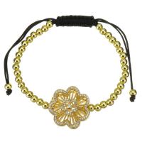 Cubic Zirconia Micro Pave Brass Bracelet, with Polyester Cord, Flower, gold color plated, Adjustable & micro pave cubic zirconia & for woman & hollow 4mm Approx 6-11 Inch 