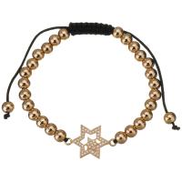 Cubic Zirconia Micro Pave Brass Bracelet, with Polyester Cord, Hexagram, gold color plated, Adjustable & micro pave cubic zirconia & for woman & hollow 6mm Approx 7-11 Inch 