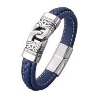 Men Bracelet, Microfiber PU, with Stainless Steel, fashion jewelry, blue 