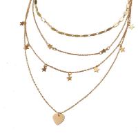 Multi слой ожерелье, цинковый сплав, ювелирные изделия моды, золотой, длина:Приблизительно 51.5 см, продается Strand
