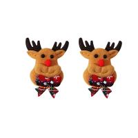 Christmas Earrings, Zinc Alloy, with Felt, Christmas Reindeer, Christmas Design & for woman, brown 