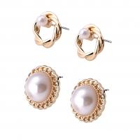 Plastic Pearl Zinc Alloy Earring, with Plastic Pearl, gold color plated, 2 pieces & for woman, white 