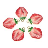 Zinc Alloy Enamel Pendants, with enamel, Strawberry, plated, DIY, red, 25*18*2mm Approx 2mm 