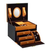 Multifunctional Jewelry Box, Ostrich Skin, Rectangle, plated, portable & durable & for woman 