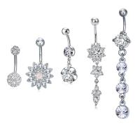 Brass Body Piercing Jewelry Set, plated, 5 pieces & micro pave cubic zirconia & for woman 