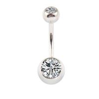 925 Sterling Silver Belly Ring, platinum plated & micro pave cubic zirconia & for woman 
