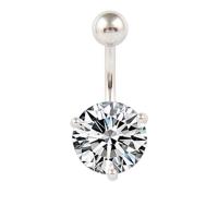 925 Sterling Silver Belly Ring, platinum plated, micro pave cubic zirconia & for woman 1.6mm 